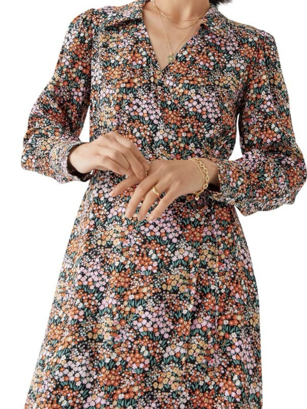 Floral Print Long Sleeve Wrap Dress